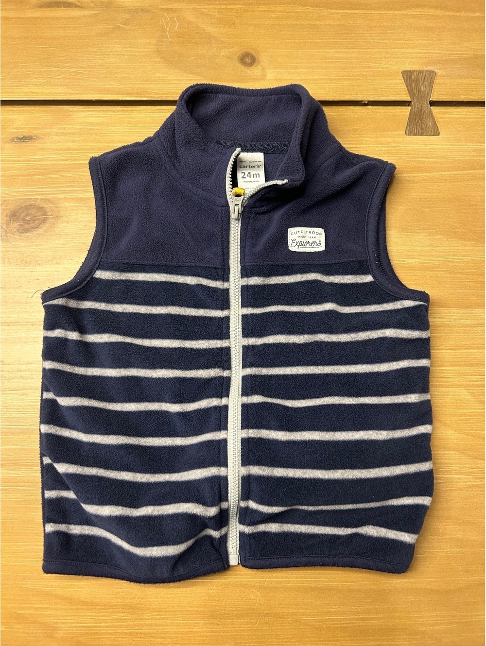 Carter's 24M Navy Blue and Gray Striped Fleece Vest for Toddlers